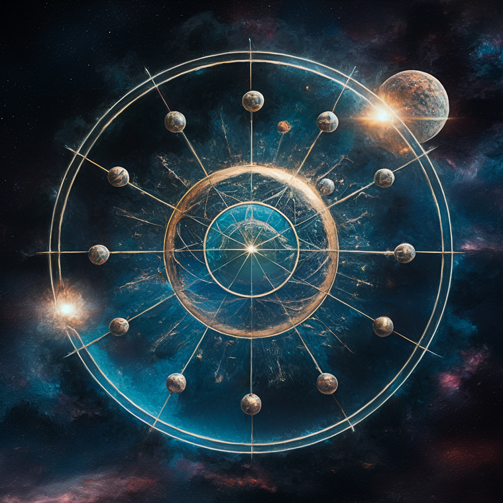 a circular design with planets in the center